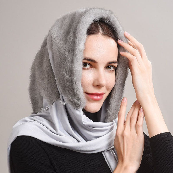 Luxury Real Mink Fur Hooded Hat with Scarf Elegant Winter Fur Hood for Women