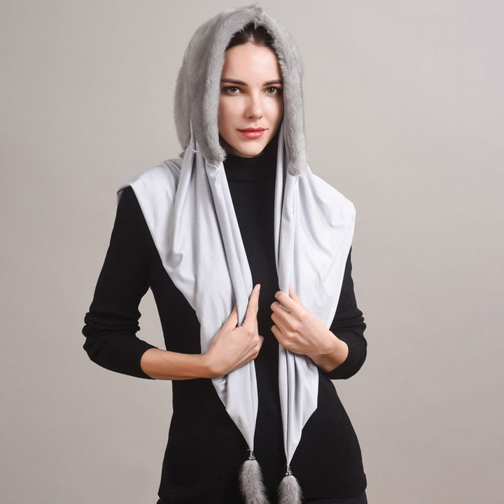 Luxury Real Mink Fur Hooded Hat with Scarf Elegant Winter Fur Hood for Women