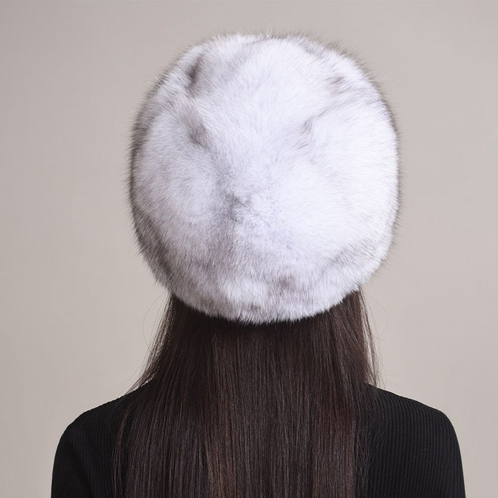 Luxury Real Fox Fur Hat with Leather Visor Elegant Winter Fur Cap for Women