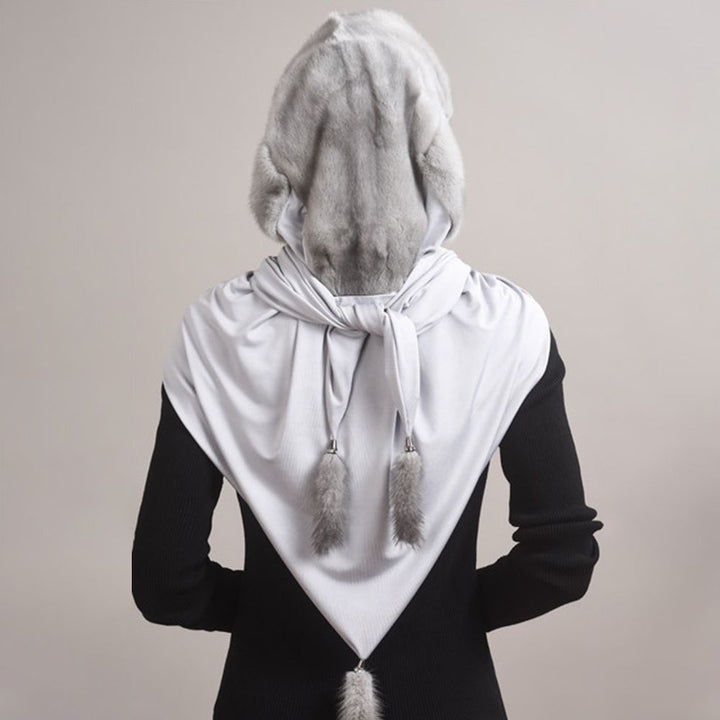 Luxury Real Mink Fur Hooded Hat with Scarf Elegant Winter Fur Hood for Women