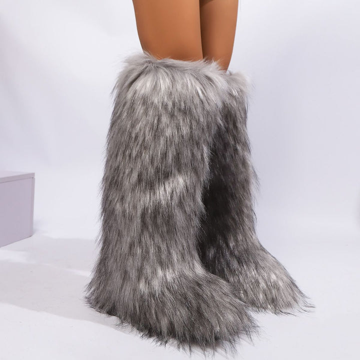 Womens Faux Fur Boot Winter Fluffy Long Furry Boots for Girls Outdoor Fuzzy Knee-High Boots