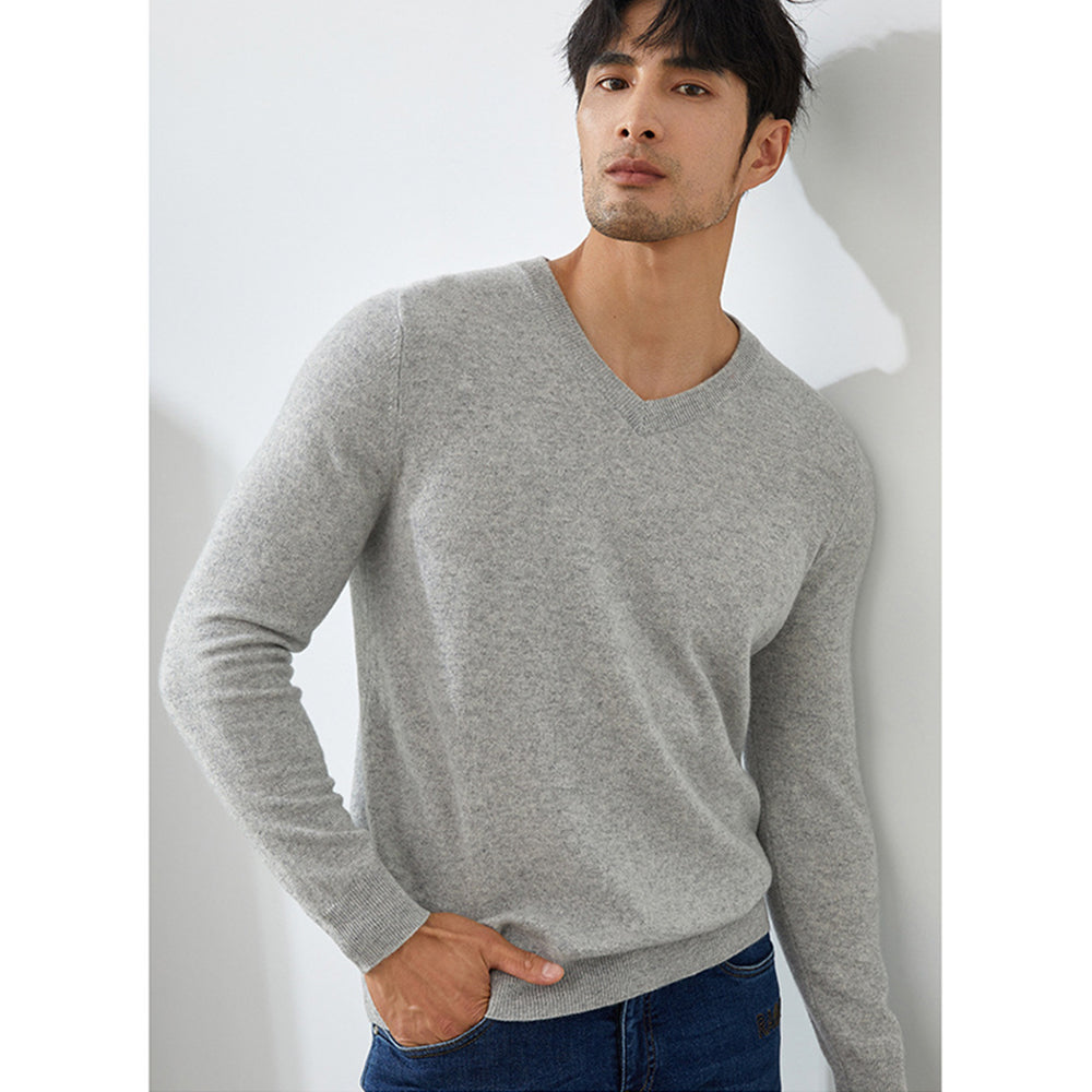 Men's Classic V-Neck 100% Cashmere Pullover Sweater