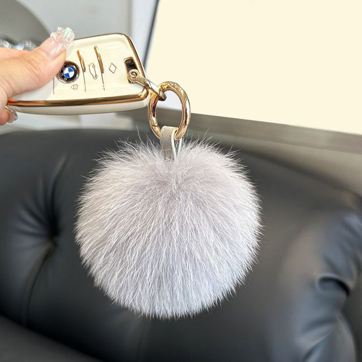 Genuine Fox Fur Pom-Pom Keychain Luxury Fluffy Fur Ball Bag Charm