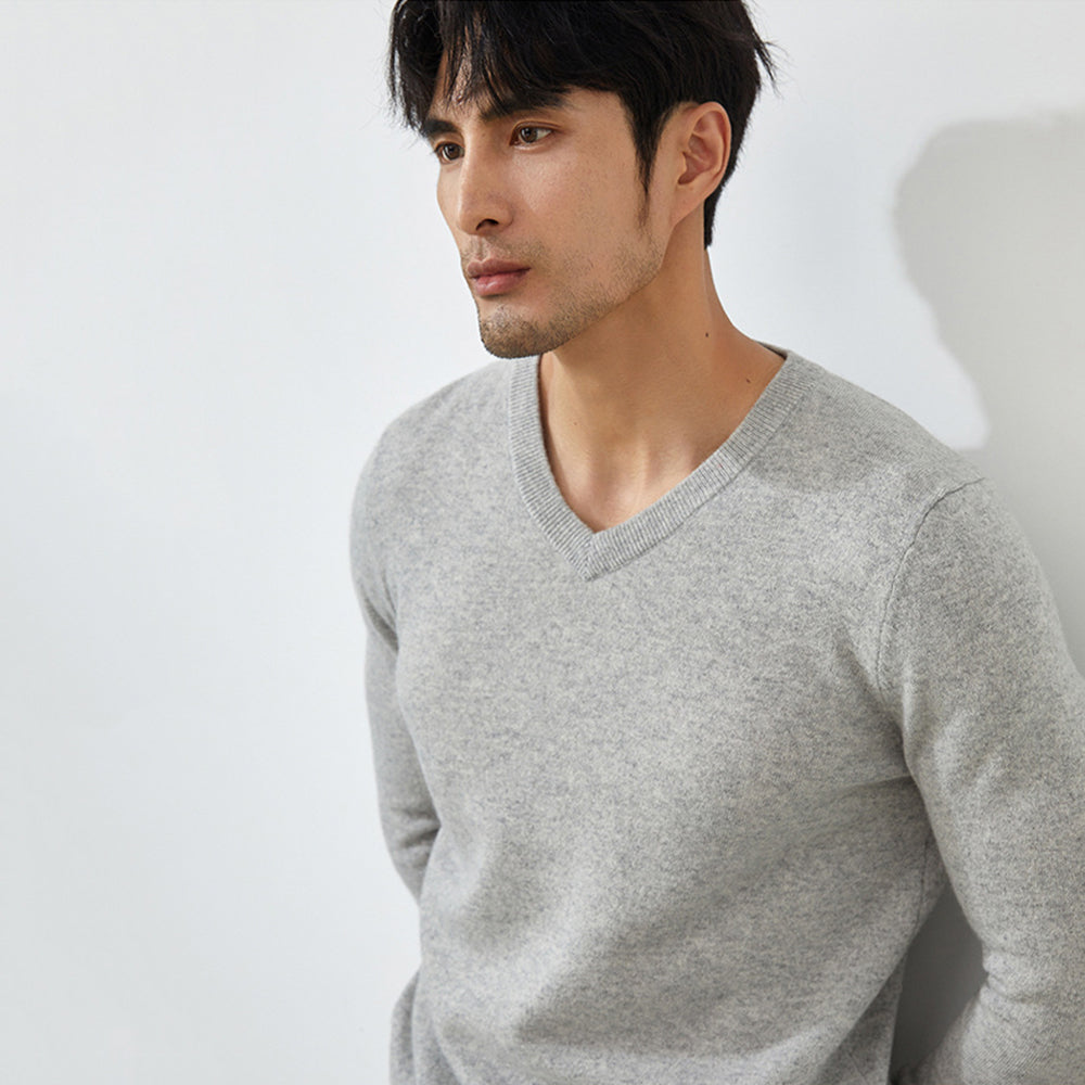 Men's Classic V-Neck 100% Cashmere Pullover Sweater