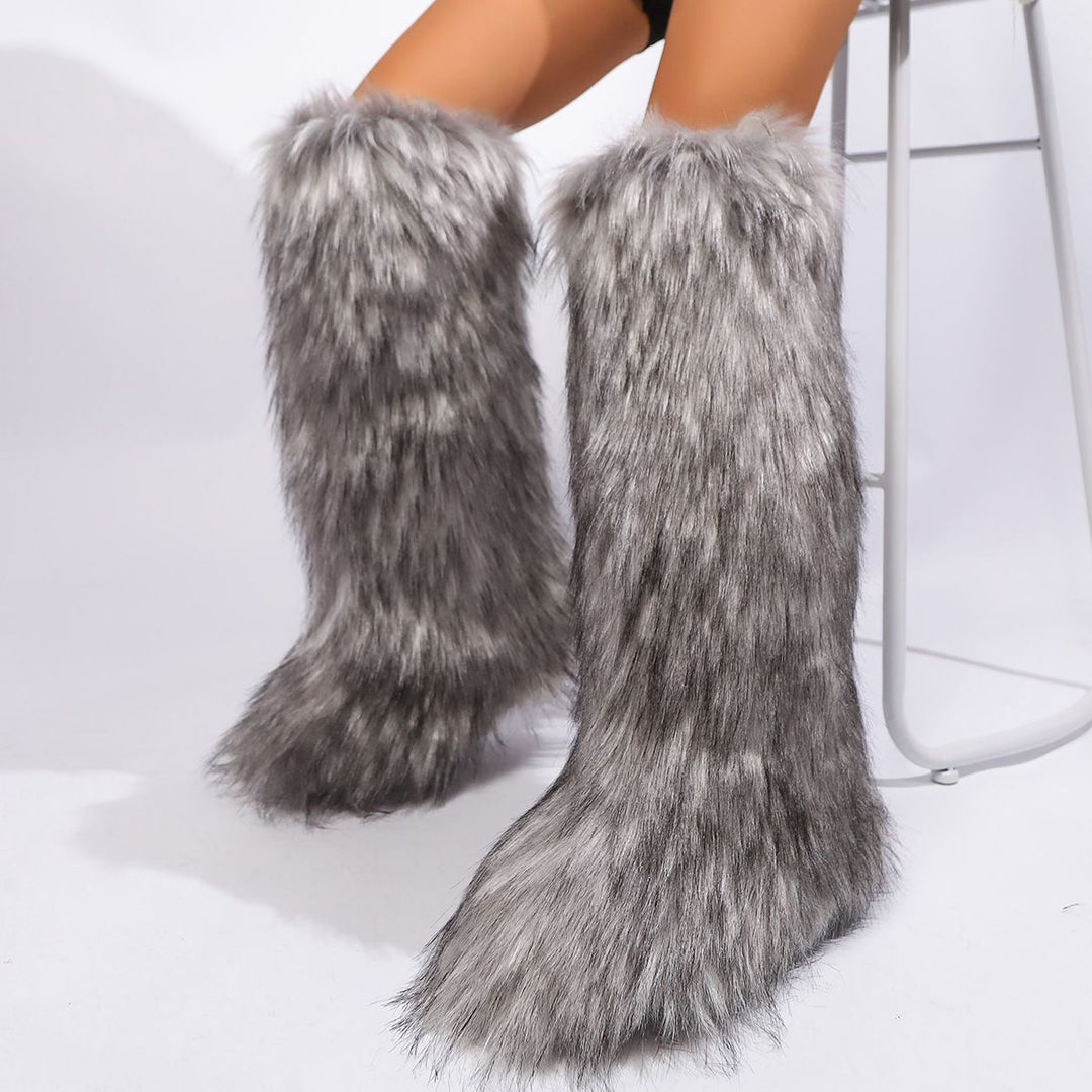 Womens Faux Fur Boot Winter Fluffy Long Furry Boots for Girls Outdoor Fuzzy Knee-High Boots