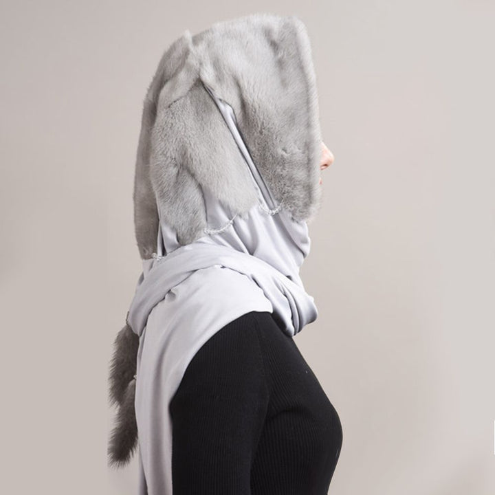 Luxury Real Mink Fur Hooded Hat with Scarf Elegant Winter Fur Hood for Women