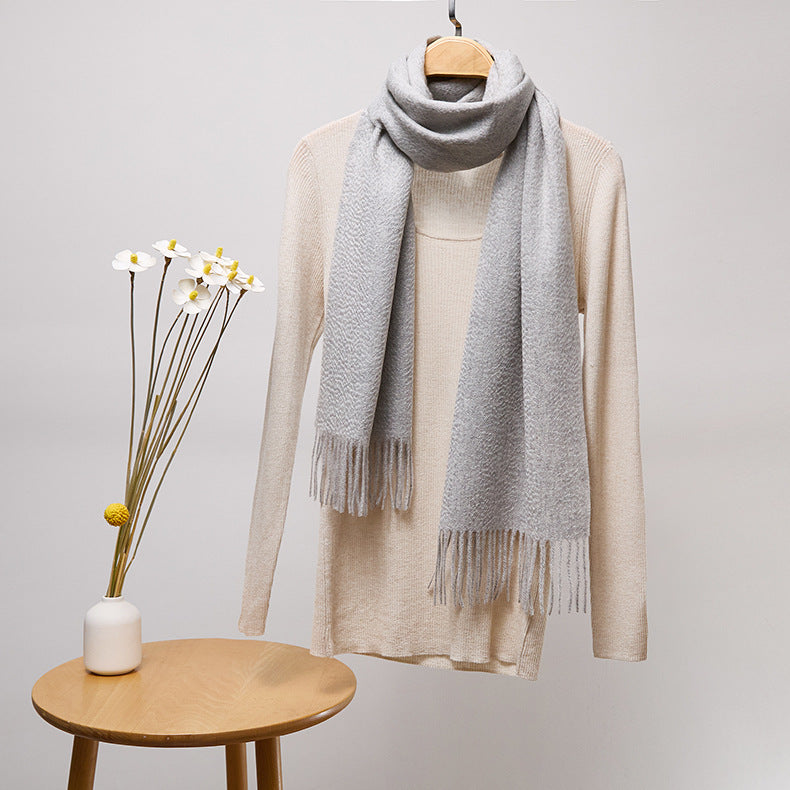 Basic Solid Color Long Cashmere Scarf with Tassels