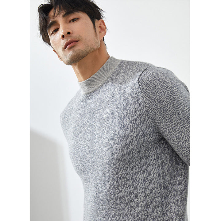 Men's Contrasted Geometric Jacquard 100% Cashmere Mock Neck Sweater