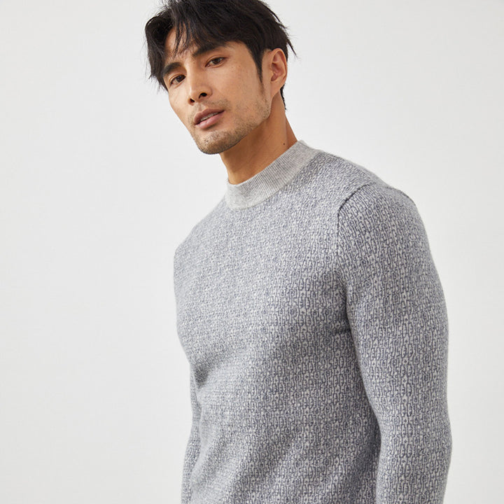 Men's Contrasted Geometric Jacquard 100% Cashmere Mock Neck Sweater