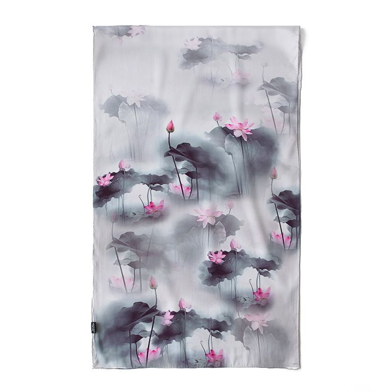 69" x 21" Womens Long Floral Printed Mulberry Silk Scarf Lightweight Luxury Wrap Neck Shawl