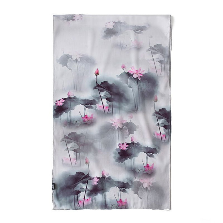 69" x 21" Womens Long Floral Printed Mulberry Silk Scarf Lightweight Luxury Wrap Neck Shawl