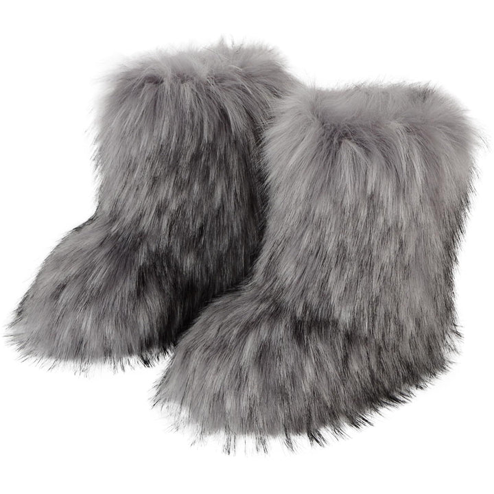 Faux Raccoon Fur Snow Boots for Women Winter Furry Cozy Slip-On Ankle Fur Boots
