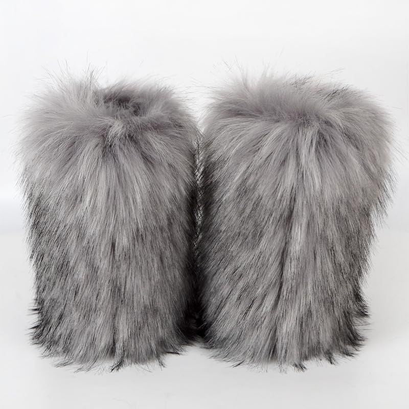 Faux Raccoon Fur Snow Boots for Women Winter Furry Cozy Slip-On Ankle Fur Boots