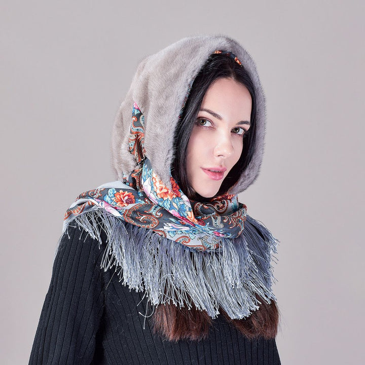Luxury Real Mink Fur Hooded Hat with Scarf Elegant Winter Fur Hood for Women