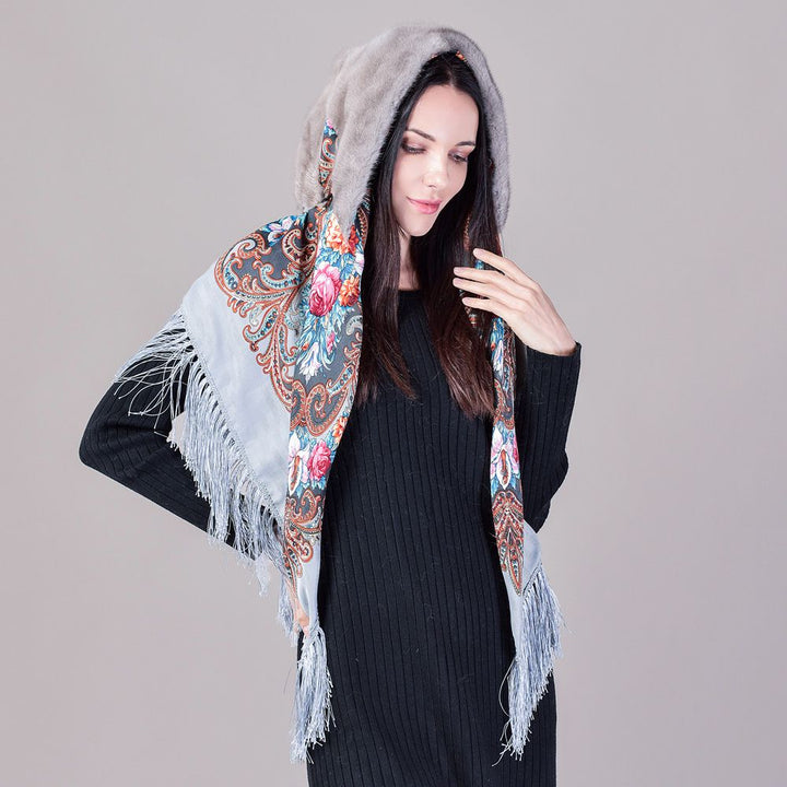 Luxury Real Mink Fur Hooded Hat with Scarf Elegant Winter Fur Hood for Women