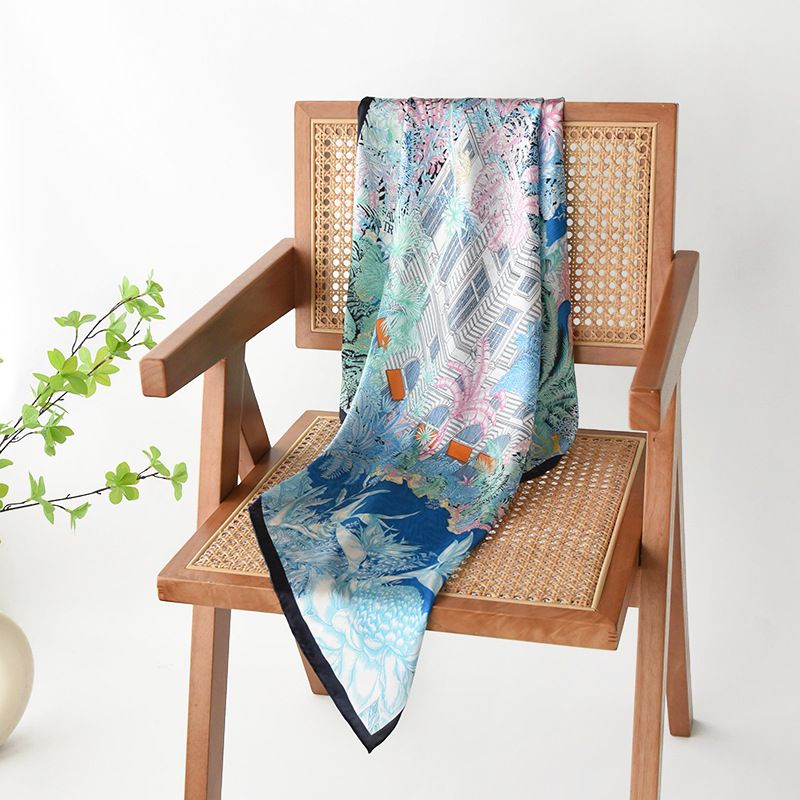 35" x 35" Floral Printed Large Silk Sqaure Scarf Women's Mulberry Silk Head Wrap