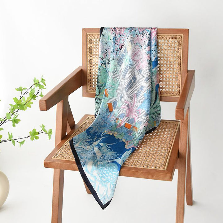 35" x 35" Floral Printed Large Silk Sqaure Scarf Women's Mulberry Silk Head Wrap