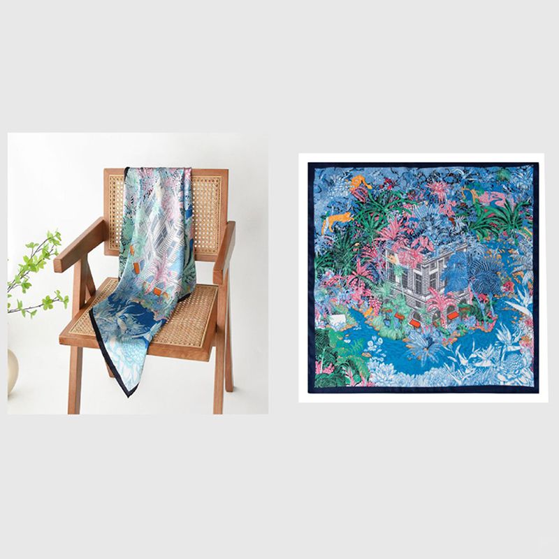 35" x 35" Floral Printed Large Silk Sqaure Scarf Women's Mulberry Silk Head Wrap