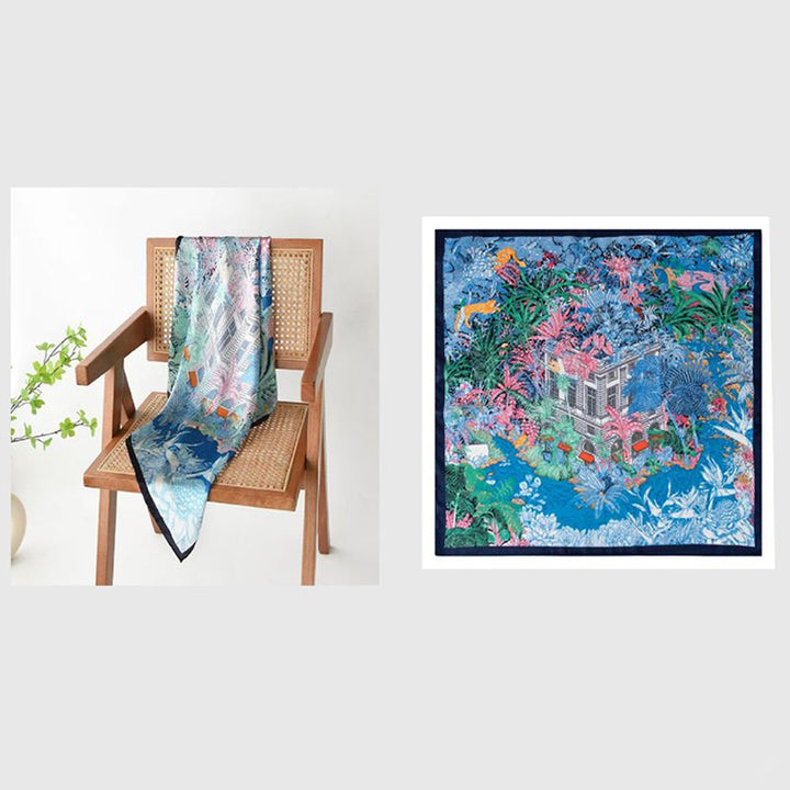 35" x 35" Floral Printed Large Silk Sqaure Scarf Women's Mulberry Silk Head Wrap