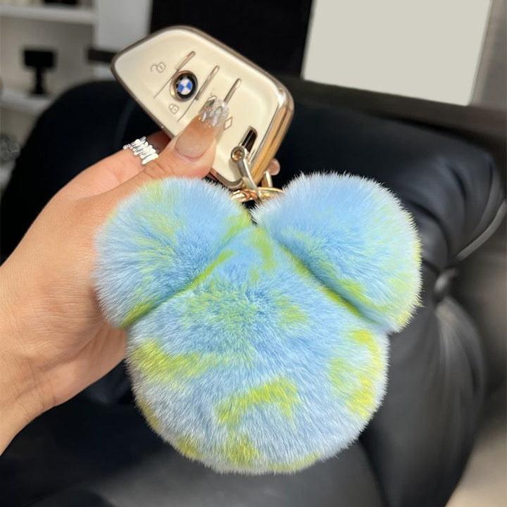 Real Rex Rabbit Fur Bunny Head Keychain Soft Plush Pom-Pom Bag Charm