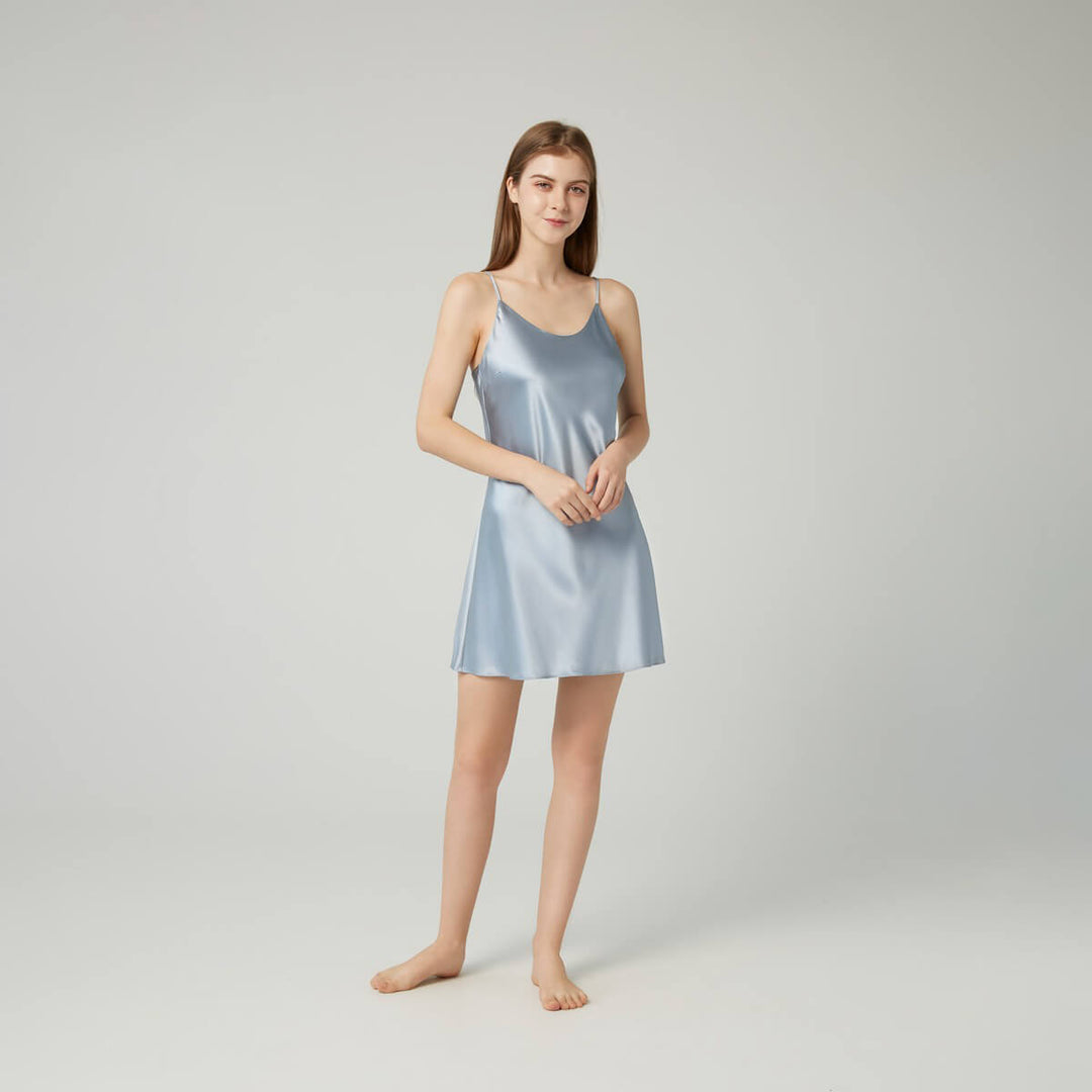 Double-Sided Silky Scoop Neckline Mulberry Silk Chemise for Women LSP005