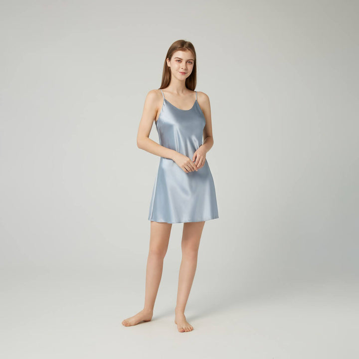 Double-Sided Silky Scoop Neckline Mulberry Silk Chemise for Women LSP005