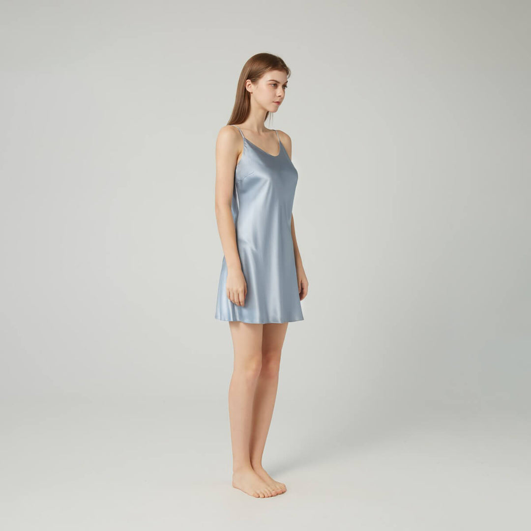 Double-Sided Silky Scoop Neckline Mulberry Silk Chemise for Women LSP005