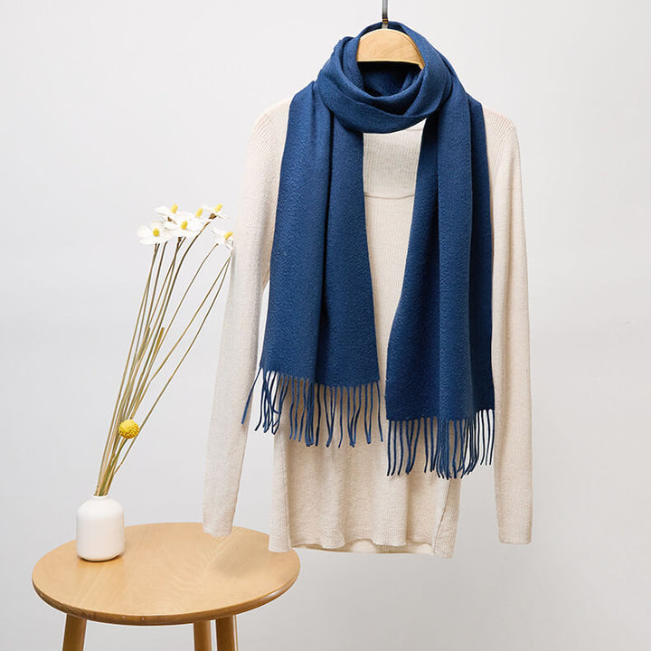 Classic Solid Color Tassel 100% Cashmere Long Scarf