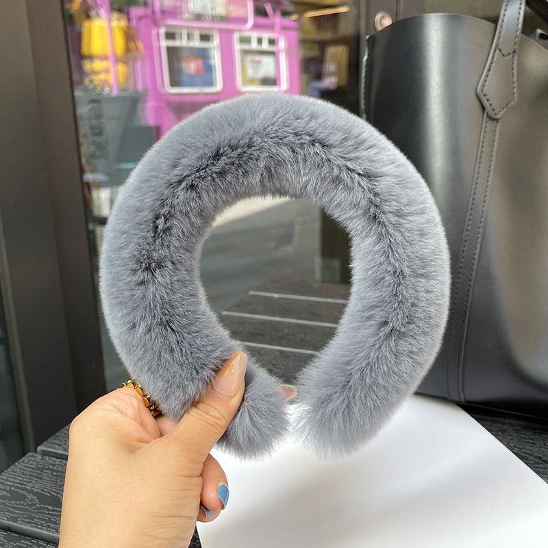 Real Rabbit Fur Headband Women's Soft Plush Leopard Print Hair Accessories