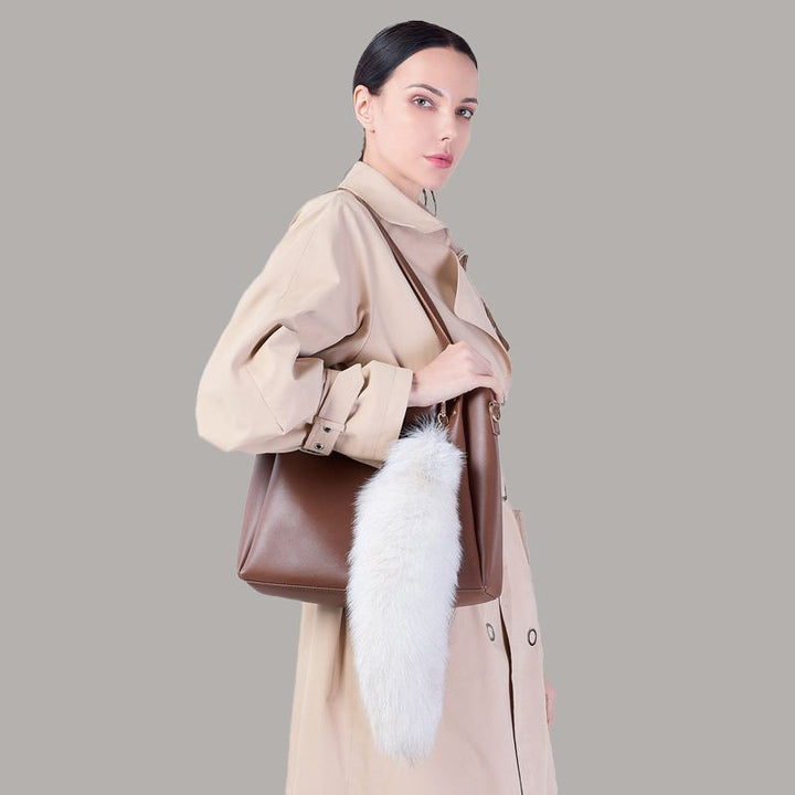 Natural Color Real Fox Fur Tail Keychain Oversized Fluffy Plush Bag Charm