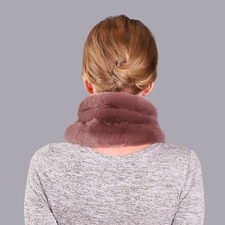 Luxury Real Rabbit Fur Collar Scarf with Pom-Pom Soft Winter Neck Warmer
