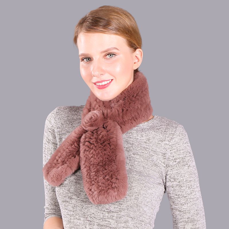 Soft Rabbit Fur Winter Wrap Scarf Stole with Rose Decoration