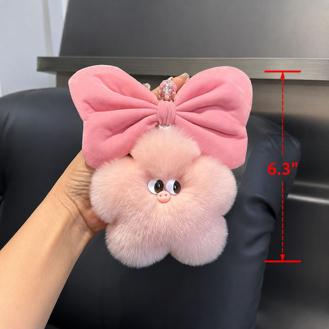 Real Rabbit Fur Star Pig Keychain Cute Plush Bow Pig Bag Charm