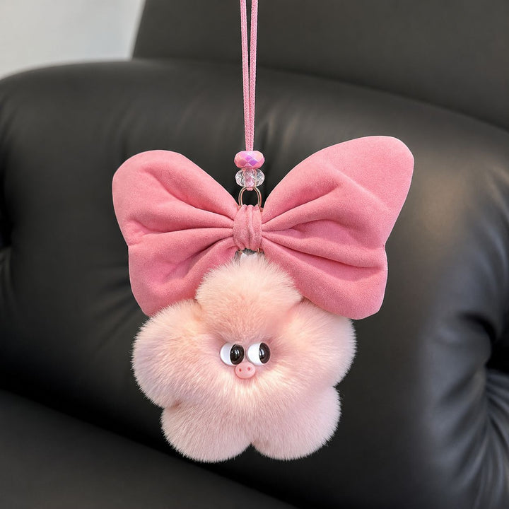 Real Rabbit Fur Star Pig Keychain Cute Plush Bow Pig Bag Charm