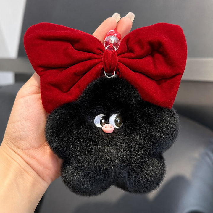 Real Rabbit Fur Star Pig Keychain Cute Plush Bow Pig Bag Charm