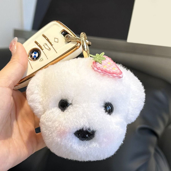Real Wool Puppy Keychain Cute Plush Dog Key Ring Bag Charm