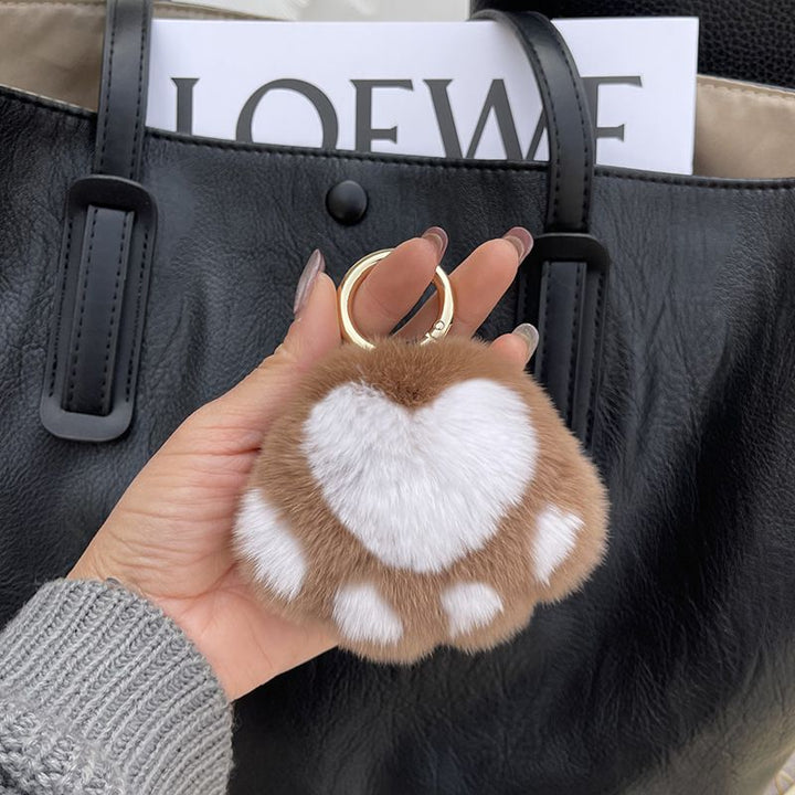 Cute Cat Paw Rabbit Fur Pom Pom Keychain Plush Handbag Purse Charm