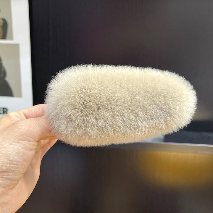 Soft Fluffy Oval Rabbit Fur Alligator Clip