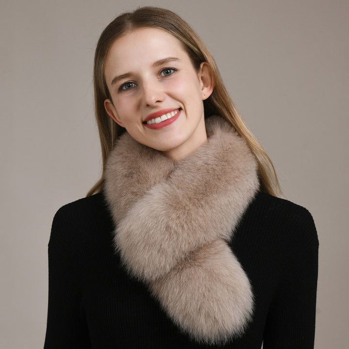 Women’s Real Fox Fur Cross-Over Scarf Genuine Plush Winter Fur Neck Warmer Collar