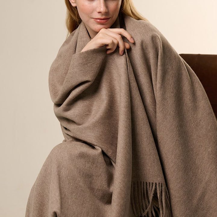 Oversized Soft Fringed 100% Cashmere Shawl Blanket Wrap for Travel