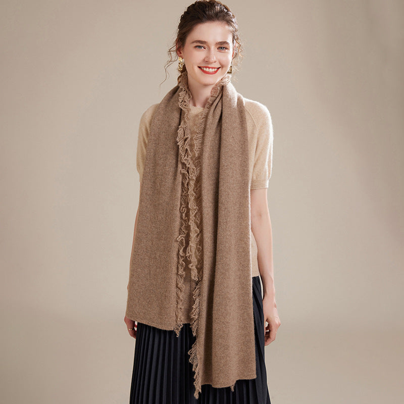 Fringed Cashmere Long Scarf Wrap for Women