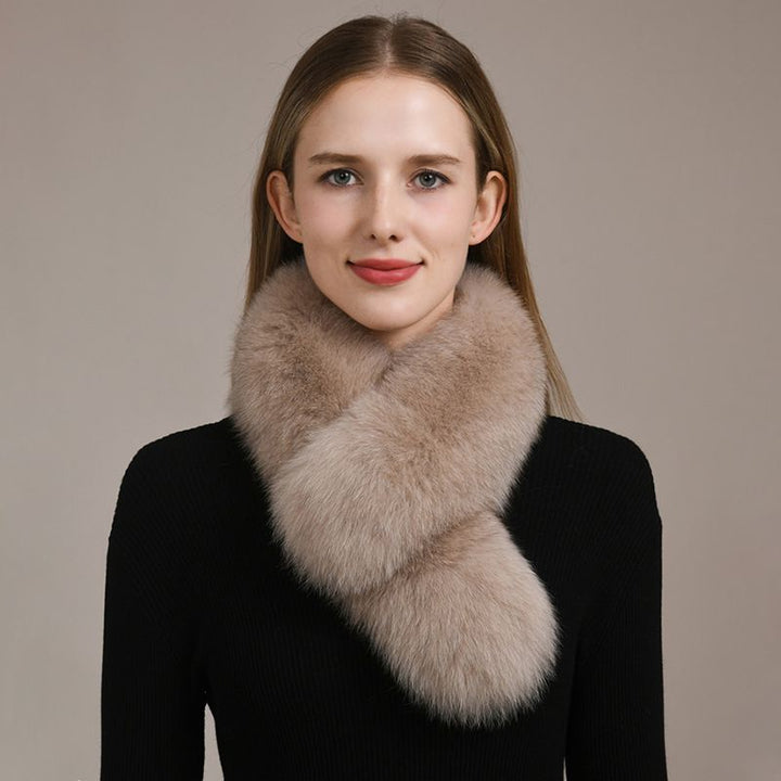 Women’s Real Fox Fur Cross-Over Scarf Genuine Plush Winter Fur Neck Warmer Collar
