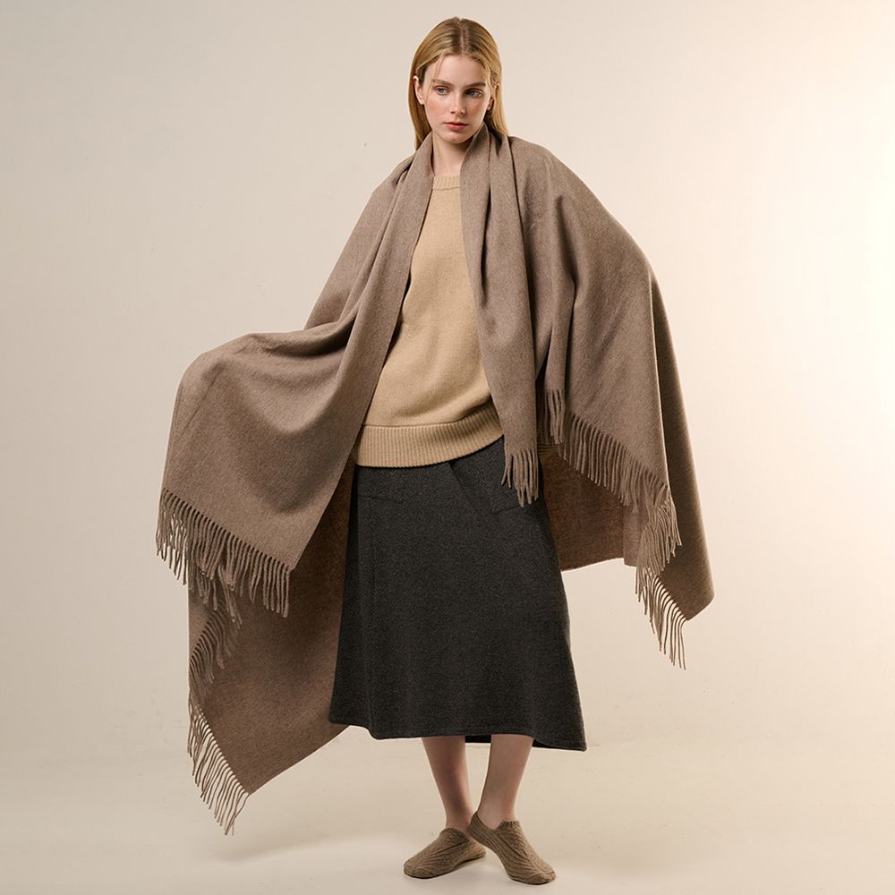 Oversized Soft Fringed 100% Cashmere Shawl Blanket Wrap for Travel