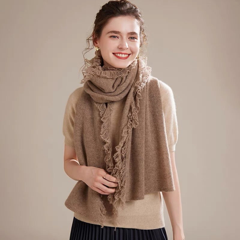 Fringed Cashmere Long Scarf Wrap for Women