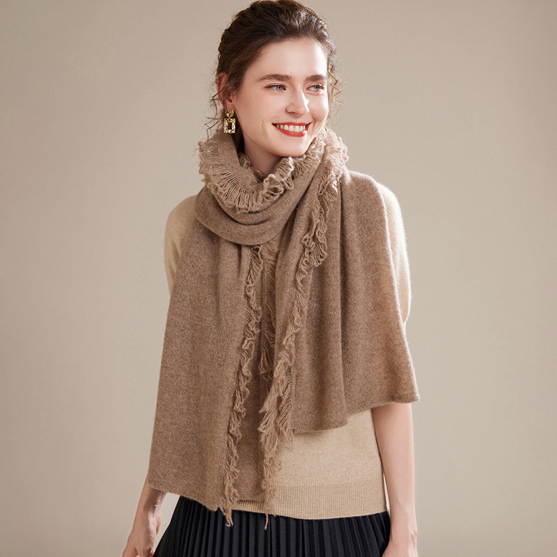 Fringed Cashmere Long Scarf Wrap for Women