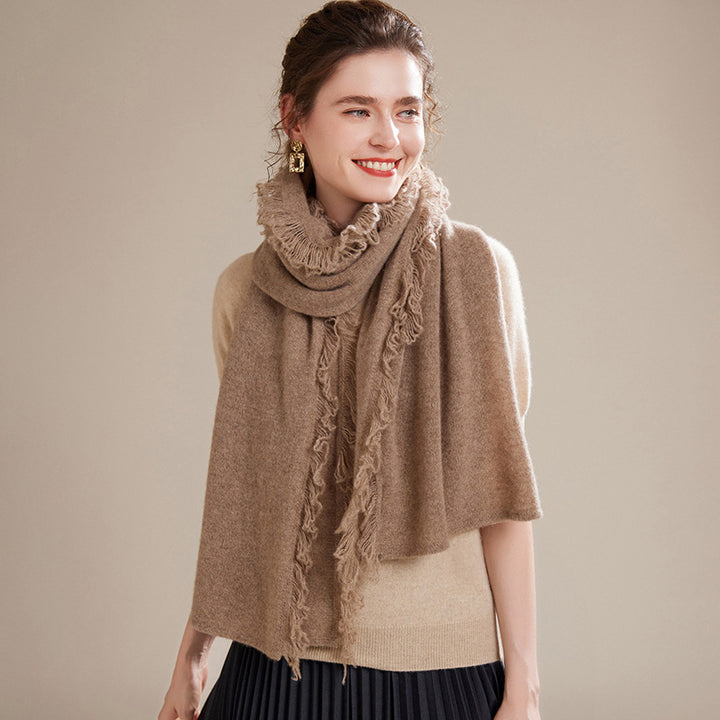 Fringed Cashmere Long Scarf Wrap for Women