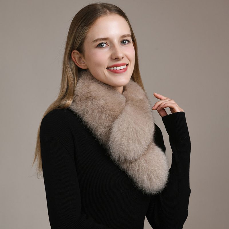 Women’s Real Fox Fur Cross-Over Scarf Genuine Plush Winter Fur Neck Warmer Collar