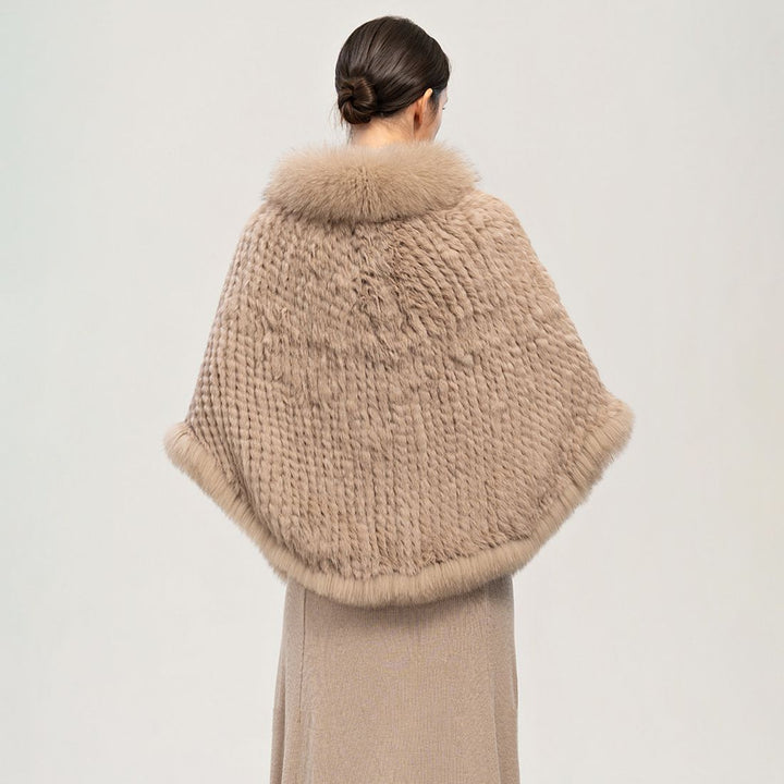 Winter Wedding Real Fox Fur Trimmed Rabbit Fur Knitted Shawl Wrap Cape