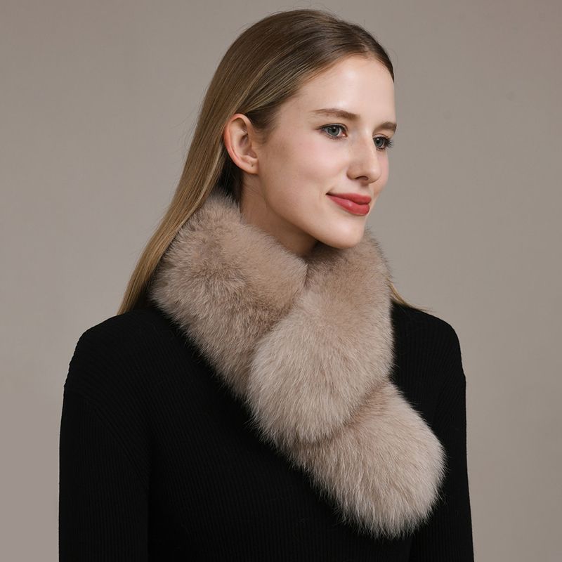 Women’s Real Fox Fur Cross-Over Scarf Genuine Plush Winter Fur Neck Warmer Collar