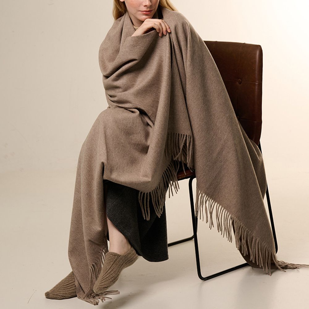 Oversized Soft Fringed 100% Cashmere Shawl Blanket Wrap for Travel